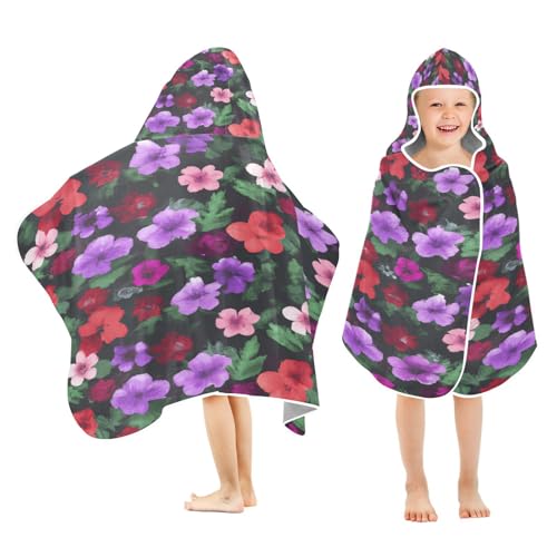 Kigai Colorful Flowers Hooded Beach Towel for Kids Soft Absorbent Quick Dry Bath Towel with Hood Lightweight Toddler Shower Pool Bath Wrap for Boys Girls