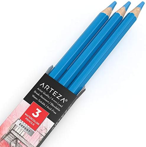 ARTEZA Professional Watercolour Pencils, Pack of 3, A154 Koala Gray, Water-Soluble Pencils for Colouring, Blending, Layering & Watercolour Techniques