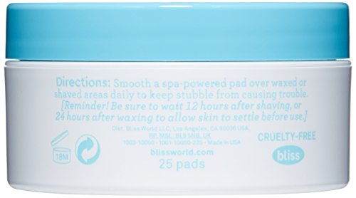 Bliss Bump Attendant, Ingrown Hair Eliminating Pads | Use Between Waxing/Shaving Sessions | Paraben Free, Cruelty Free | 25 Pads