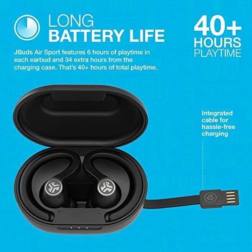 JLab JBuds Air Sport True Wireless Bluetooth Earbuds + Charging Case, Black, IP66 Sweat Resistance, Class 1 Bluetooth 5.0 Connection, 3 EQ Sound Settings Signature, Balanced, Bass Boost by JLab - Image 6