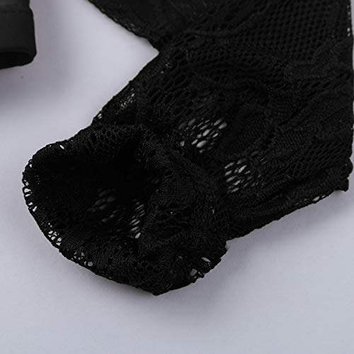 ACSUSS Kids Girls 2 Pieces Dance Sports Outfits Floral Lace Ballet Gymnastics Leotard Long Sleeves Crop Top with Shorts Black 14