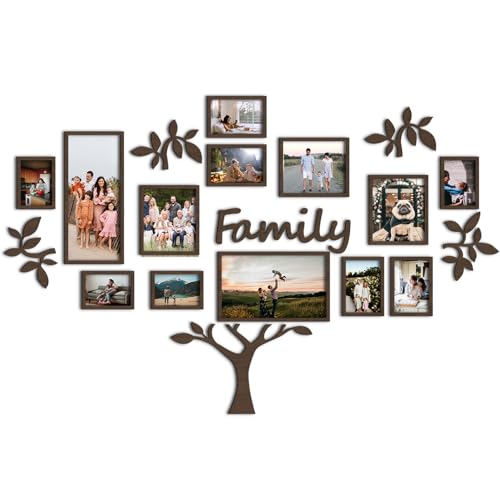 JustLikeWood 47.2x29.9″ Large Wooden Family Tree with Photo Frames Collage FAMILY, DIY Photo Frame Tree, Wall Decals for House Decor, Wall Decor, Tree Wall Art for Baby Room, Dark Walnut