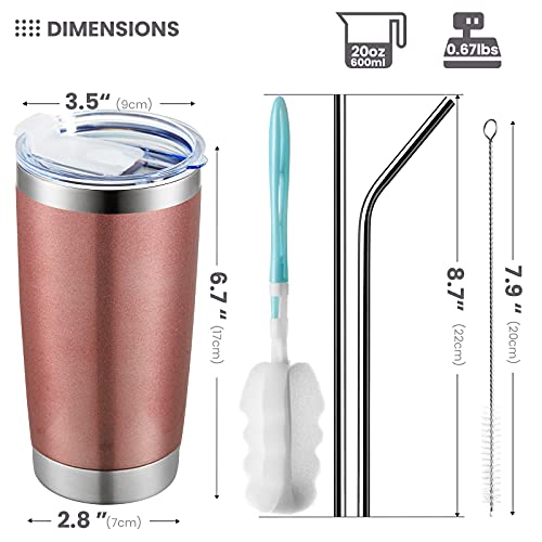 Coktik 12 Pack 20Oz Tumbler Cup Double Wall Vacuum Insulated Travel Mug Bulk, Stainless Steel Tumblers With Lid, Durable Powder Coated Coffee Cups For Cold & Hot Drinks, Rosegold #TOP1