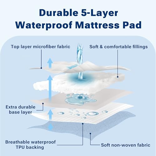 Image of Sleep Philosophy Waterproof Mattress Protector Cal King Size Mattress Pad, 3M Scotchgard, Quilted & Fitted Microfiber Mattress Topper, Noisless & Deep Pocket Fits Up to 20 inch Mattress, Cal King White