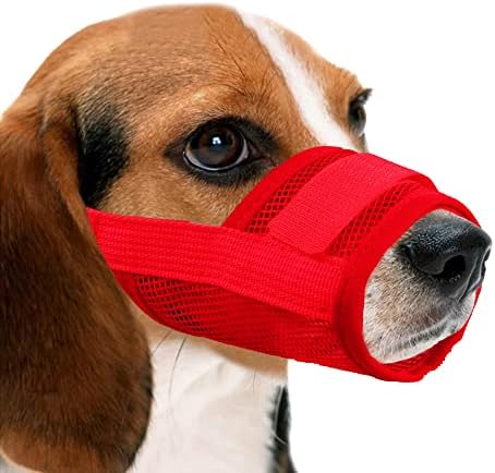 YAODHAOD Nylon Mesh Breathable Dog Mouth Cover, Quick Fit Dog Muzzle with Adjustable Straps，Pet Mouth Cover, to Prevent Biting and Screaming to Prevent Accidental Eating (XL, red)
