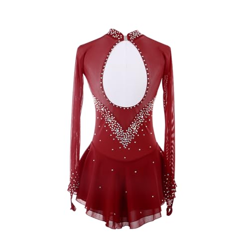 DIJITOO Vestido de patinação artística, malha de strass simples, costas nuas, traje de competição, c
