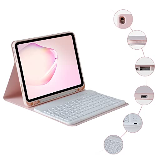 Bqss Ipad 10Th Generation Keyboard Case 10.9“2022, Slim Smart Keyboard Case For Ipad 10Th Gen 2022,Detachable Wireless Keyboard,Pencil Holder（Pink） #TOP3