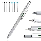 【6-in-1-Werkzeugstift】: Aus Aluminium, mit allen Teilen, die sich nicht leicht lösen oder abbrechen lassen. Lineal, Skala, Wasserwaage, Touch-Stift, 8 Kugelschreiber-Nachfüllungen, kleines Schraubendreher-Set (geschlitzt und Phillips).
