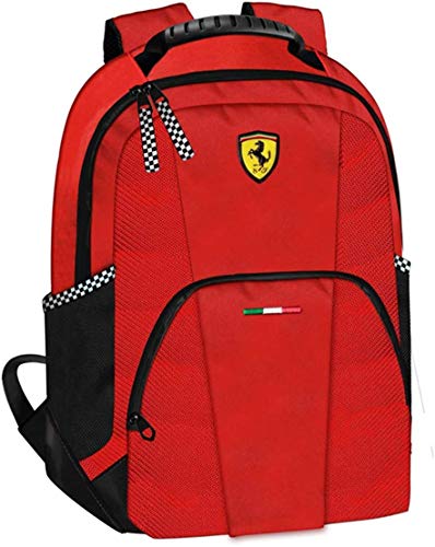 Mochila Escolar Ferrari Racing roja   Estuche con 3 Cremalleras   Diario   Llavero Fijo