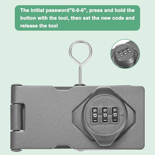 Image of M METERXITY Keyless Combination Lock, 3.78 inch Zinc Alloy Mechanical Password Twist Knob Hasp Locks Latch for Cabinet /Closet /Garage /Drawers /Garden /Bathroom,90 /180 Degree Barn Door Lock [Gray]