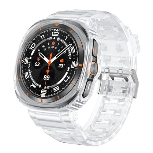 TOPBD TPU Case Strap for Samsung Galaxy Watch 7 Ultra 47mm Band Silicone Accessories Bracelet for Galaxy Watch 7 Ultra WatchbandS(Transparent)