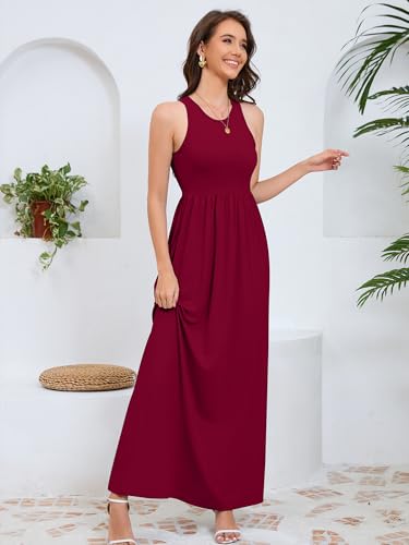 Image of DEARCASE Women's Sleeveless Summer Maxi Dress with Pockets,Beach,Vacation