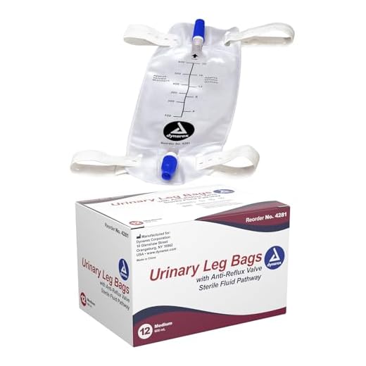 Dynarex Urinary Leg Bag, for Use with Catheter, has a Non-Drip Closure & Anti-Reflux Valve, 600 ml/20 oz Capacity, Medium, White, 1 Box of 12 Leg Bags