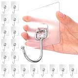 Adhesive Hooks for Hanging, Wall Hooks Self Adhesive Towel Coat Waterproof Transparent Hook for Bathroom Shower Kitchen Keys Door Outdoor Home Improvement Utility Hook 18 Pack Hold 40 lb(Max)