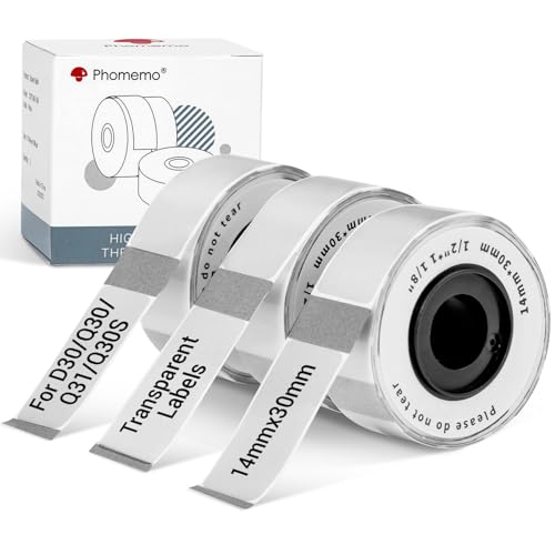 Étiquettes Phomemo D30 Blanc Transparent 14x30mm pour l'Organisation et Classement de Documents