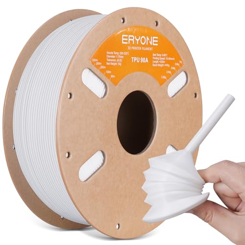 ERYONE 90A TPU Filament 1.75mm for 3D Printer +/-0.03mm, 1kg (2.2 LBS) / Spool, White