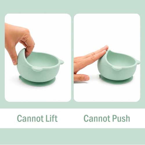 Image of Silicone Baby Feeding Bowl and Spoon Set for Babies with Suction Base, BPA-Free, Non-Slip, Safe for Infants and Toddlers Mealtime (Light Green)