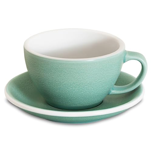 Loveramics Matt Cappuccino Cup, 10 oz Ceramic Latte Art Mug with Saucer, Thick-walled stoneware cup Set, Barista Latte Cup Set for Latte, Cappuccino, Tea - Mineral Colors (Emerald, 10OZ) by Loveramics - Used condition - US$22.02