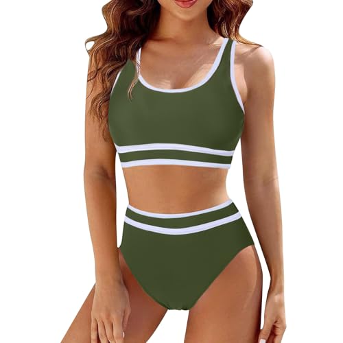 Mayoii 2 Piece Swimsuit for Women Bikini Set High Waisted Bottom Padded Push Up Top Tummy Control Swimwear Swimming Costumes Bathing Suit (UK, Alpha, XL, Regular, Regular, Green)