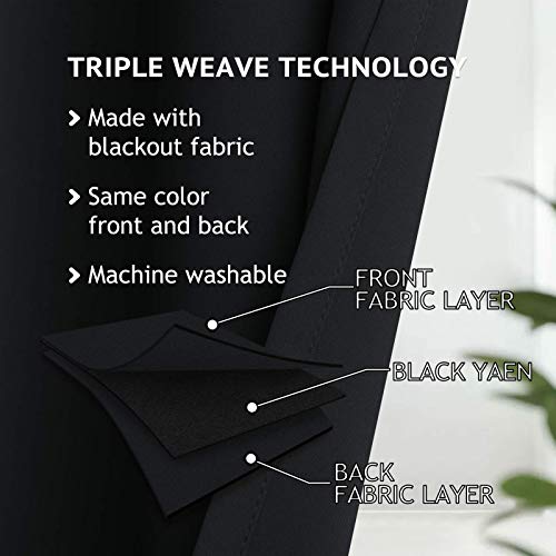 Image of COSVIYA Grommet Blackout Room Darkening Black Curtains 72 inch Length | Thick Polyester Light Blocking Insulated Thermal Window Curtain Drapes for Bedroom /Living Room,52x72 inches,2 Panels