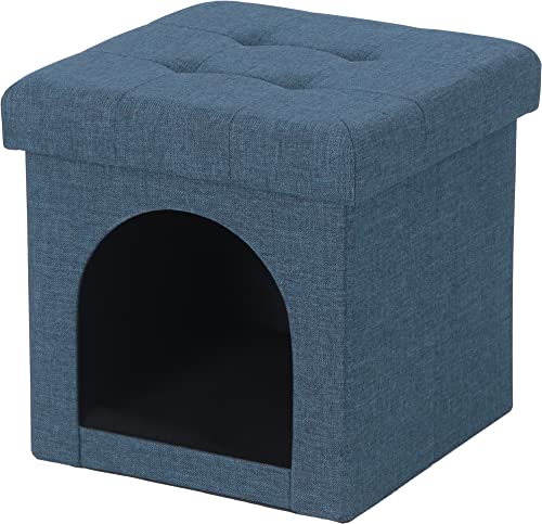 不二貿易 ペットハウス 収納スツール 幅30×奥行30×高さ30cm ネイビー ファブリック 折り畳み可能 mini 53703