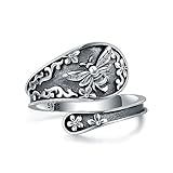 WENDAO 925-Sterling-Silver Adjustable Vintage-Spoon Ring for Women - Bee Opal Sunflower Hummingbird Cardinal Jewelry Birthday Valentine's Mother's Day Gifts for Mom Daughter Wife (Bee)