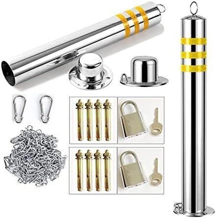 CukUJH Stainless Steel Parking Barrier Post 2 Pack Parking Bollards Detachable Locking Interceptor Parking Lane Security Pile (76×800mm)