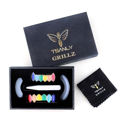 69 Gold Grillz Rainbow Style Like Tekashi69 Set 24K Plated Gold Teeth Grillz for Men + Storage Case + Microfiber Cloth3