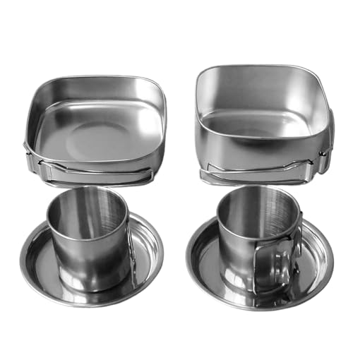 Juego de Ollas y Sartenes para Camping Acero Inoxidable | Juego de Menaje de Cocina de Acero Inoxidable,6 Piezas Portátiles Exteriores Senderismo Picnic Viaje Montañismo