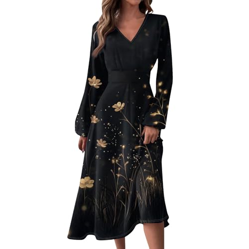 Mis Pedidos, Ropa Mujer Elegante V Cuello Largo Entallado Vestido Baratos Deportivo Vestidos para Bodas Tallas Grandes Cómodos Invierno Baratas Vintage Ropa Mujer Navidad 02 Negro XXL
