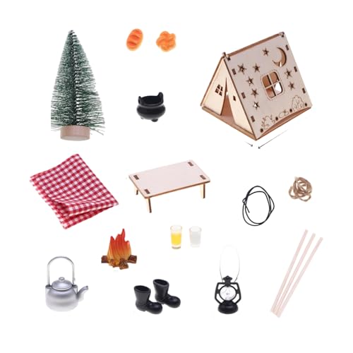 Qsvbeeqj Kits de tienda de madera para casa de muñecas infantil, camping, escena, exhibición, muebles, pícnics al aire libre, decoración de escena, modelo de muñecas, accesorios para casa de muñecas