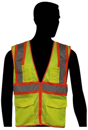 Liberty Glove & Safety C16013G/S HiVizGard Polyester All Mesh Class 2 Safety Vest with 2" Wide Silver Reflective Stripes and Pockets, Small, Fluorescent Lime Green