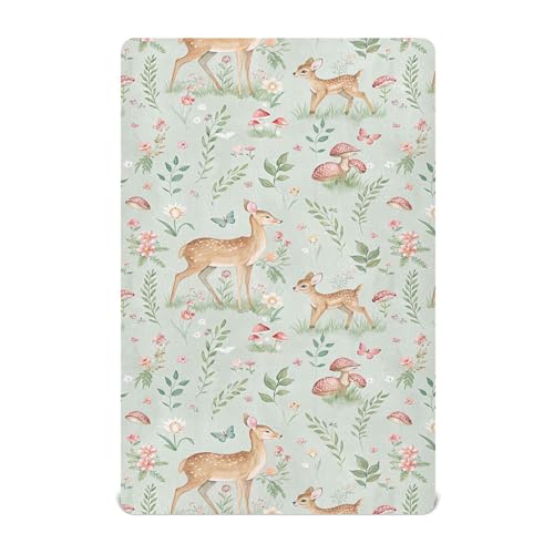 Image of Burbuja Woodland Fawn Crib Sheet for Boys Girls, Fitted Crib Sheet 28 x 52 in for Standard Crib & Toddler Bed Mattresses, Soft & Breathable