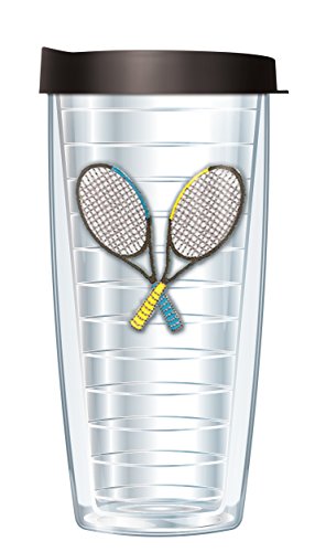 Signature Tumblers Tennis Rackets Emblem on Clear 16 Ounce Double-Walled Travel Tumbler Mug with Black Easy Sip Lid