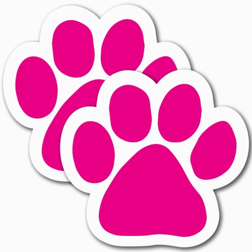 Image of Pink Pawprint Car Magnet 5 Inch 2 Pack, Dog Lover Gift, Made in USA | Heavy duty magnetic decal for car, truck, SUV or fridge, full color UV printed