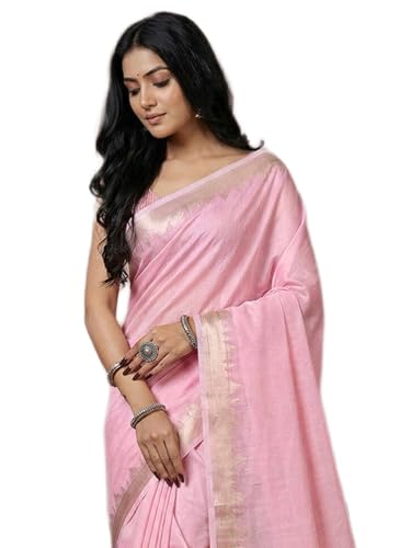 Image of Satrani Women's Cotton Silk Weaving Border Saree with Unstitched Blouse Piece