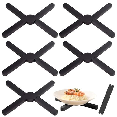 5 Stücke Topf Untersetzer Zusammenklappbar, Silikon Topfuntersetzer Hitzebeständig, Topf Untersetzer Aufklappbar, Töpfe Topflappen Hitzeschutz, Heißer Topf Halter für Töpfe, Heiße Pfannen, Schalen