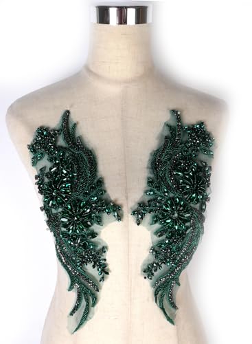 Hand-Mmade Beaded Rhinestone Applique Pair, Flower DIY Embellishment