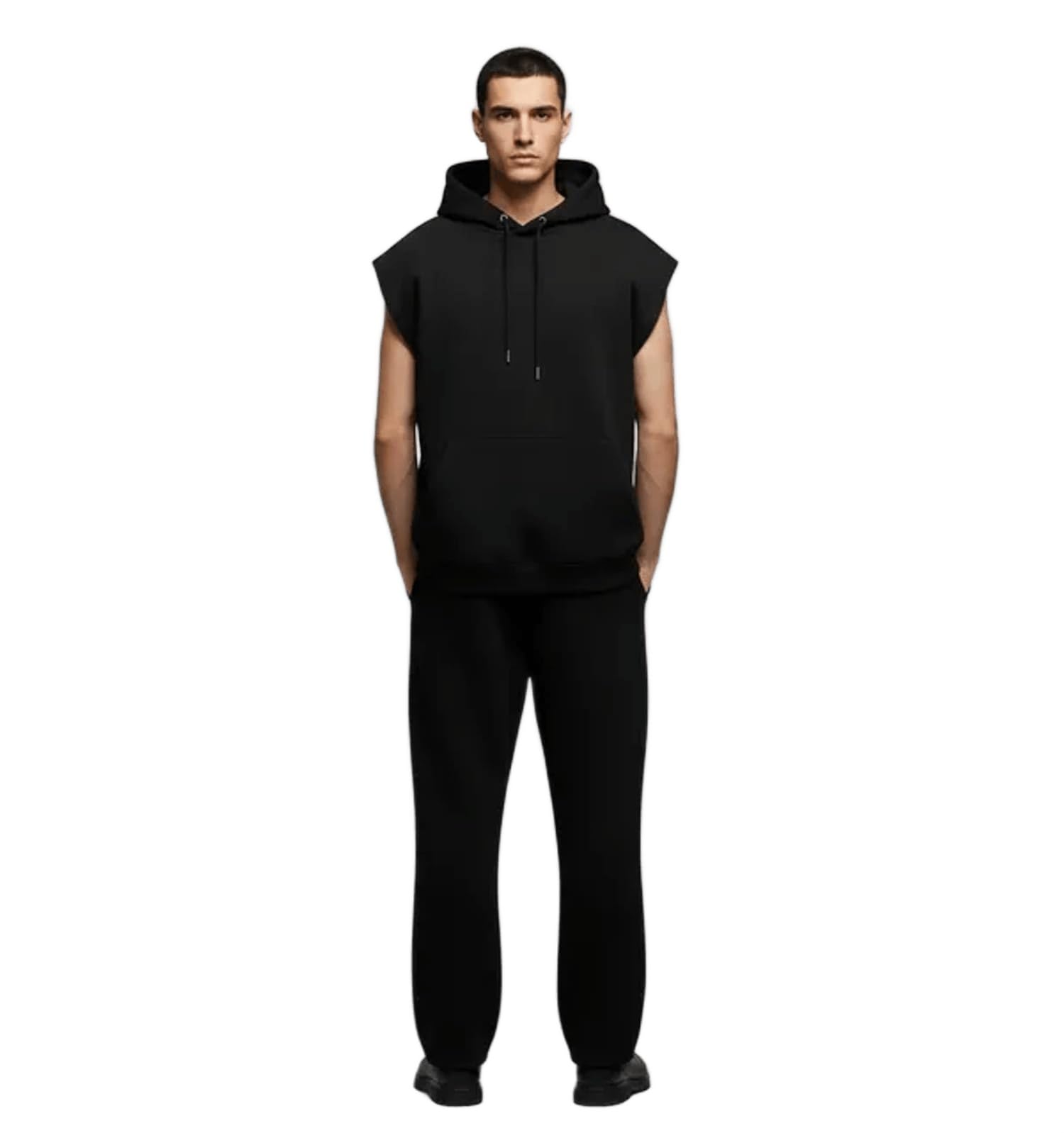 Black Cotton Terry Bold Stripe Hoodie For Men