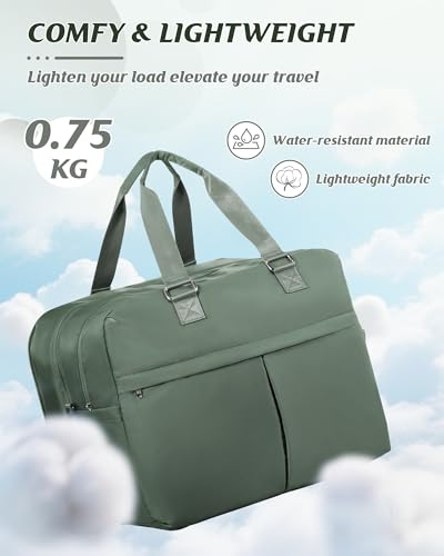 Image of Travel Duffle Bags for Women Men Expandable Personal Item Travel Bag Expandable Weekender Overnight Carry on Bags for Airplanes Sport Gym Tote Ladies Beach Luggage Bag Dark Green