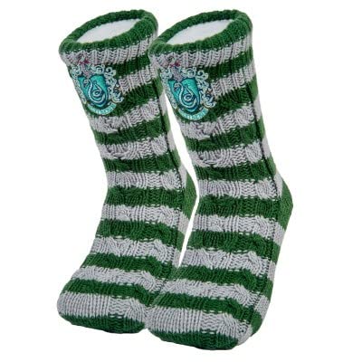 Harry Potter Haussocken - Slytherin-Wappen mit Streifen - warme Stoppersocken - HP Geschenke für Herren Damen Erwachsene Kinder Jungen Mädchen Fans
