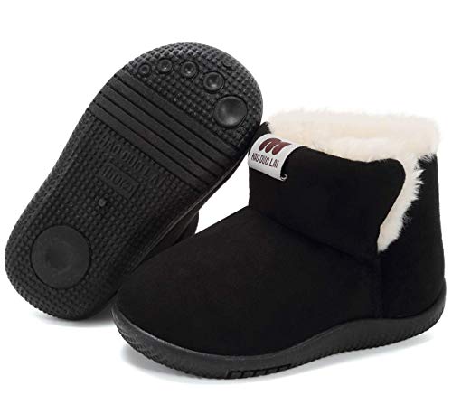 KEESKY Girls Winter Boots for Toddler Size 7 M Fur Lined Winter Warm Kids Shoes Black