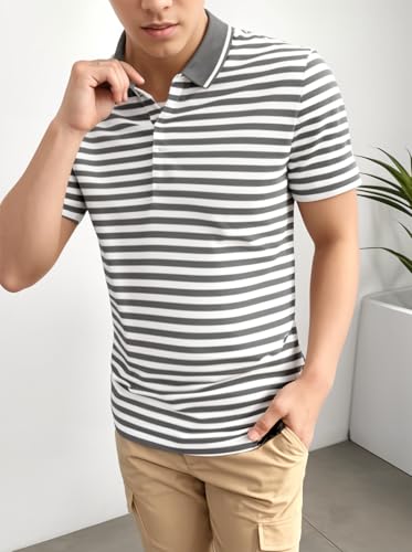 Image of Mack Jonney Men's Striped Cotton Rich Collar Neck T Shirt | Collar Tshirts | Half Sleeves | Striped-Regular Fit-MM485-nw