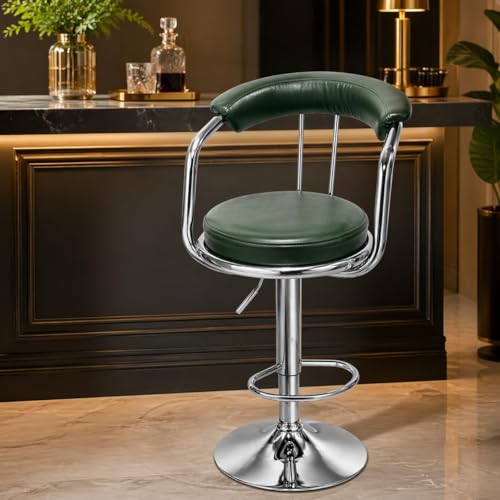 Image of Kemon Modern Adjustable Swivel Bar Stool Chair with Backrest, PU Leather Hydraulic Counter Stool with Footrest for Kitchen Island, Cafe & Home Bar (1, Green, Round Barrel Stool)