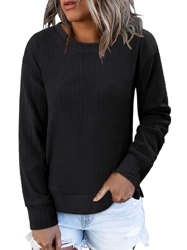 ONLYSHE Womens Shirts Long Sleeve Crewneck Tunic Tops Casual Lightweight Knit Solid Color Sweatshirts Trendy Blouse Basic Tee