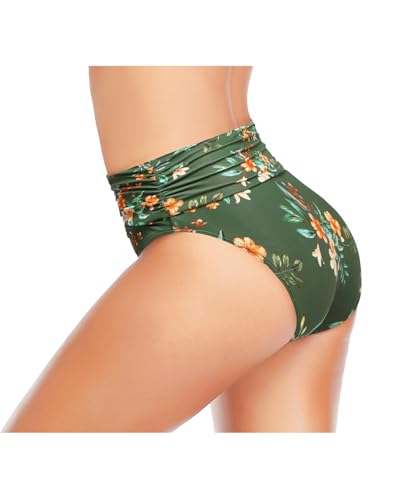 Image of Tempt Me Women's High Waisted Bikini Bottom Tummy Control Ruched Bathing Suit Swim Bottom