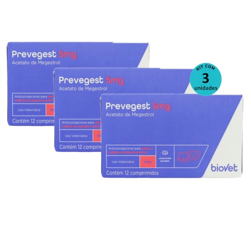 Kit Anticoncepcional Preve-Gest Biovet 5mg c/ 12 Comprimidos C/ 3 unidades