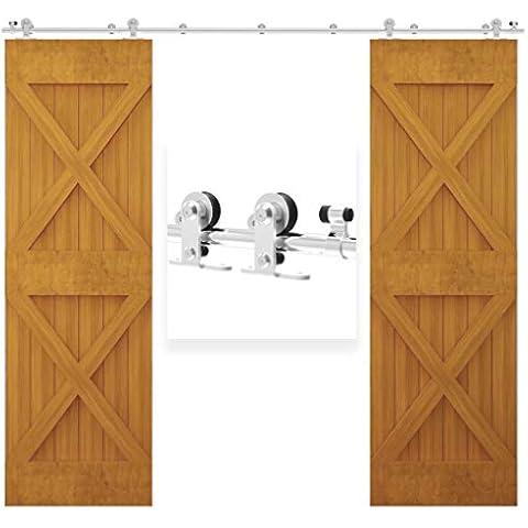 TSMST 244CM/8FT Stainless Steel Sliding Barn Door Hardware Kit Track Roller Closet Accessory for Double Door Cover