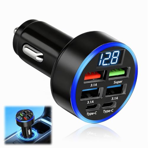 Allume Cigare USB Chargeur Voiture 50W, Prise Allume Cigare 12V-24V avec Écran LED, 2 Ports USB-C et 4 Ports USB-A, pour iPhone 16 15 14 13 12 11 Pro Max Mini Plus Samsung S38 Huawei iPad AirPods – vue 7