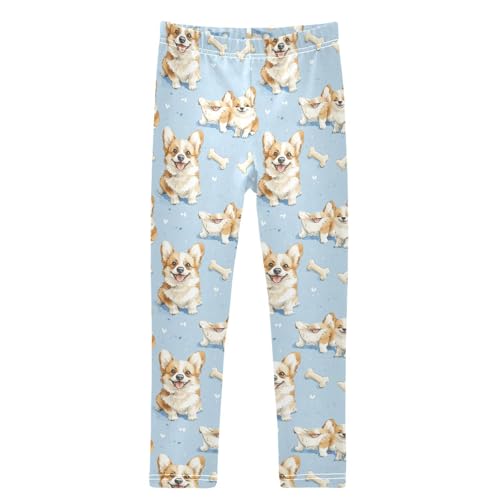 Heart Watercolor Happy Cute Corgi Dog Girls Leggings Kids Yoga Pants Dance Active Tights 4T